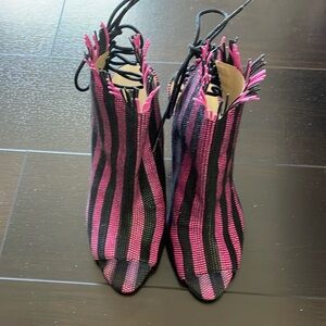 Zara Pink/Black Stripe Peep Toe Heels Size 6